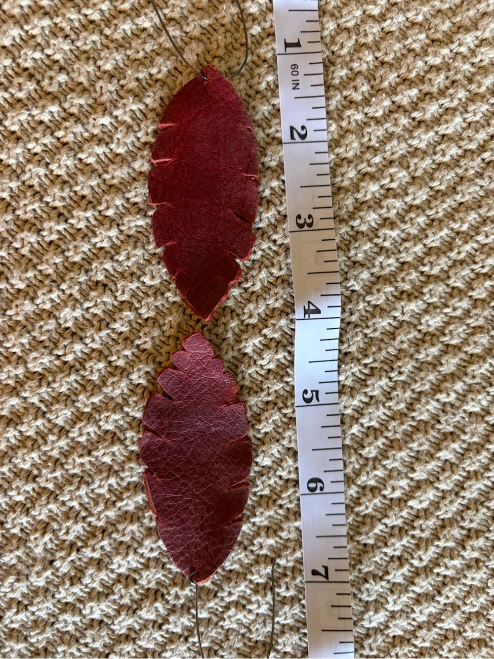 Handcrafted Red Leather Leaf Drop Earrings - Women boho fall minimalist